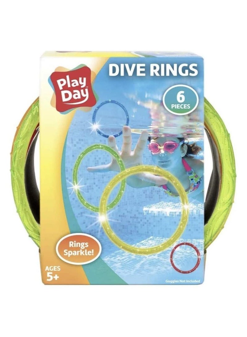 Play Day Sparkly Dive Ring Set 6 Pcs